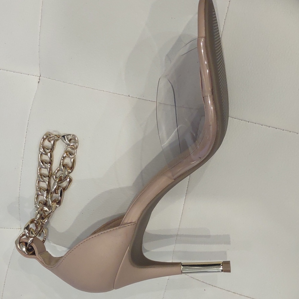 Carvela Nude Clear Vamp Gold Chain Ankle Strap High Heel Women's Shoes New 40 9 - Picture 4 of 9